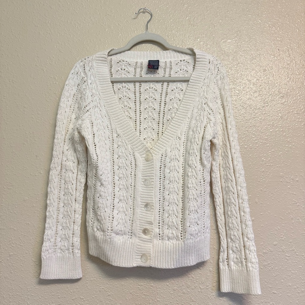 Nautica Vintage White Open Fisherman Knit Cardigan